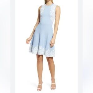 Eliza J Blue Sleeveless A-Line  Knit Dress Medium Casual Floral